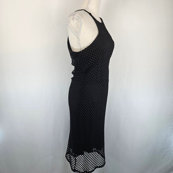 bobi Revolve Black Sheer Crochet Mesh High Neck Halter Bodycon Mini Dress M - Picture 6 of 10